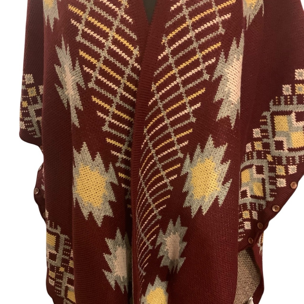 Miss Me Burgundy and Gold Geometric Wrap/Shawl/Cape - Picture 3 of 11